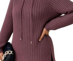 ميزا سترة تريكو مضلع مع غطاء للرأس