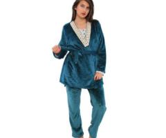 مجموعة بيجاما دادووش النسائية من ثلاث قطع، مقاس كبير - مجموعة شتوية