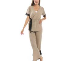 بيجامة نسائية من قطعتين بحزام عند الخصر - قيصر