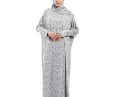 Izor إسدال مزخرف بسحاب مع حجاب متصل - رمادي، أبيض وأسود - إيزور