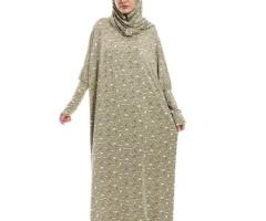 Izor إسدال مزخرف بسحاب مع حجاب متصل - زيتوني، أبيض وأسود - إيزور